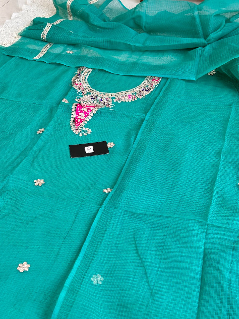 Pure Jaipuri Gota Patti Hand Embroidered Kota Cotton Doria Top N Dupatta (Suit)