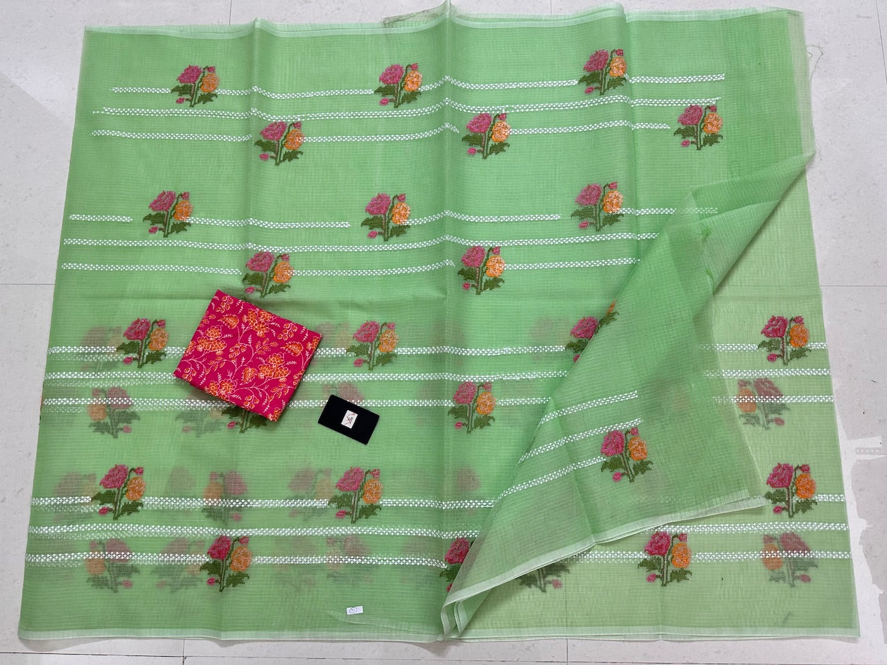 Embroidered Kota Cotton Doria Saree