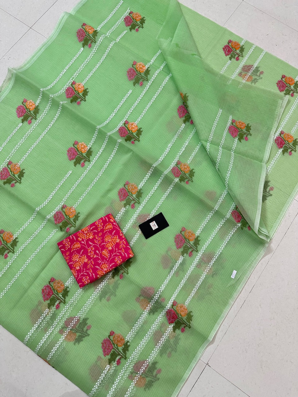 Embroidered Kota Cotton Doria Saree