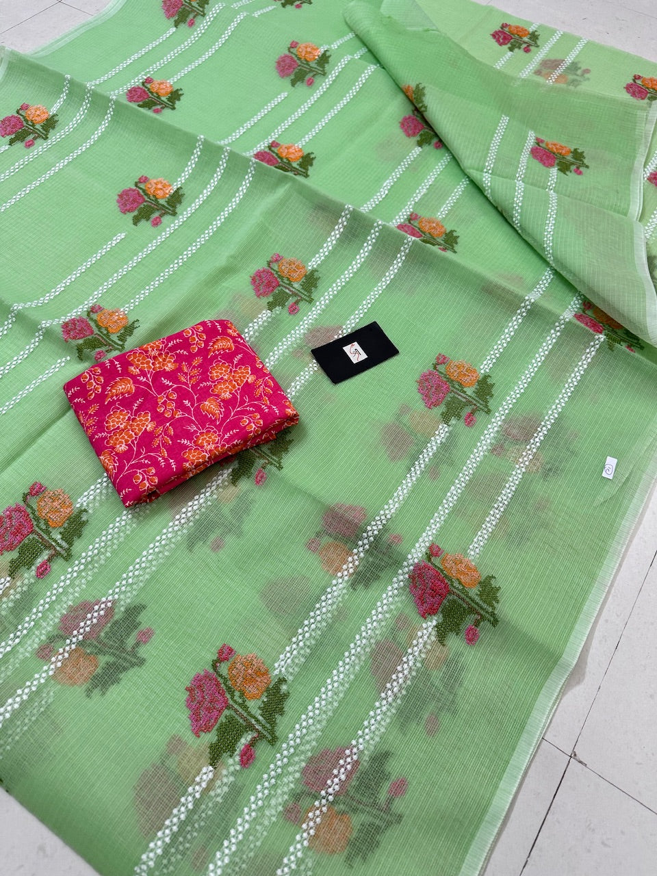 Embroidered Kota Cotton Doria Saree