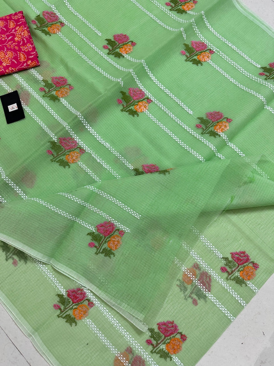 Embroidered Kota Cotton Doria Saree