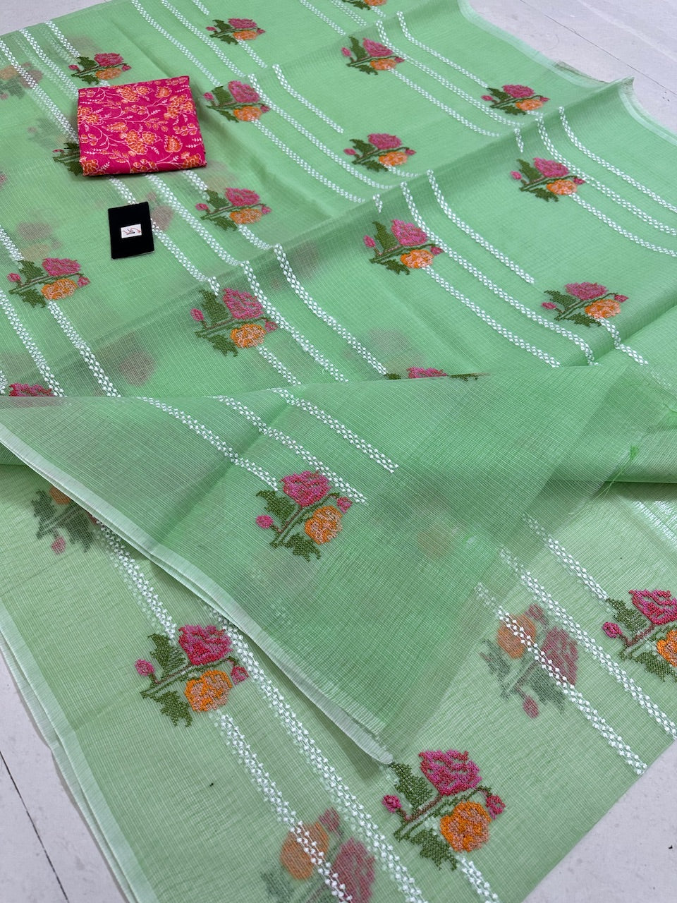 Embroidered Kota Cotton Doria Saree