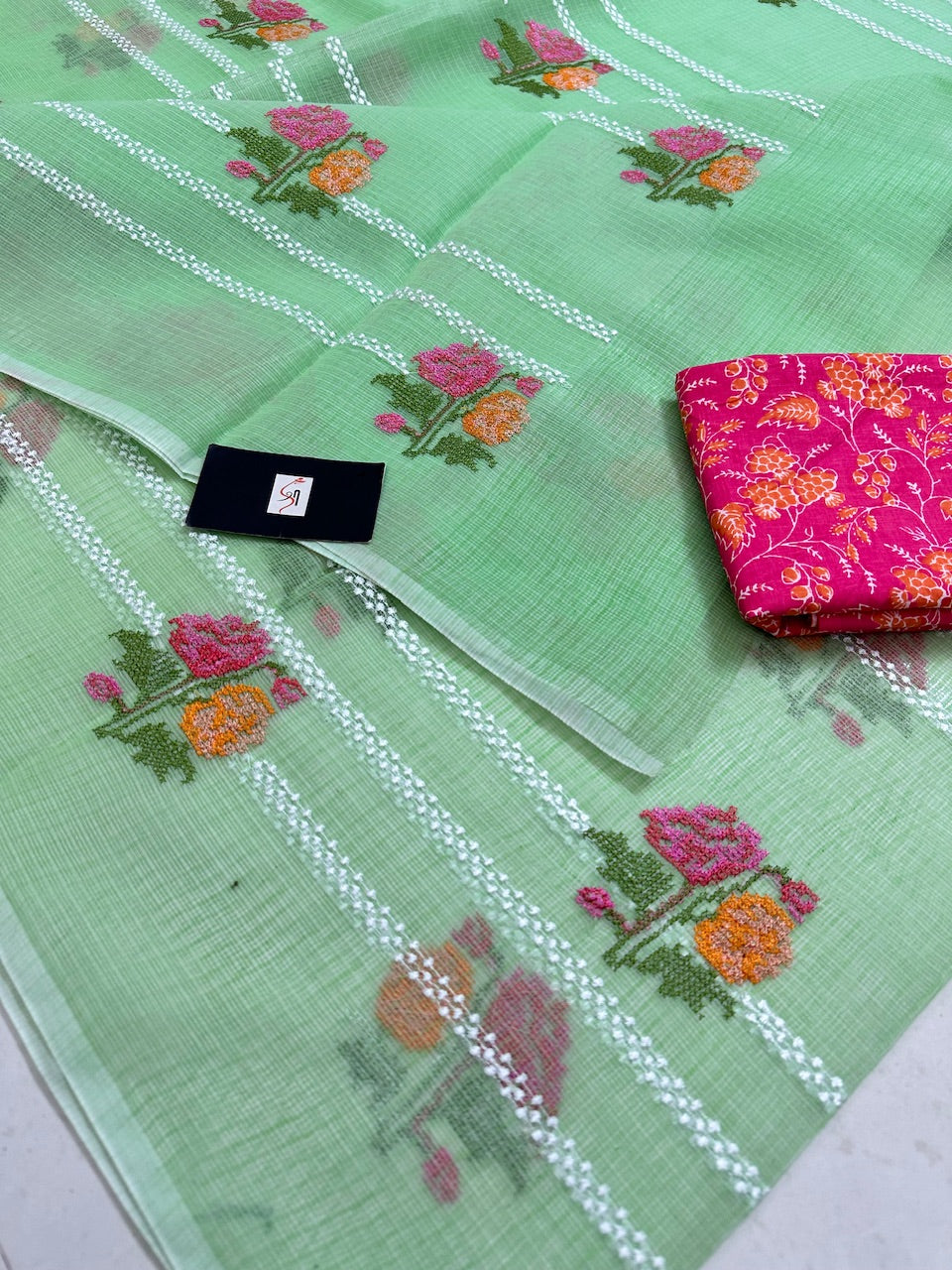 Embroidered Kota Cotton Doria Saree