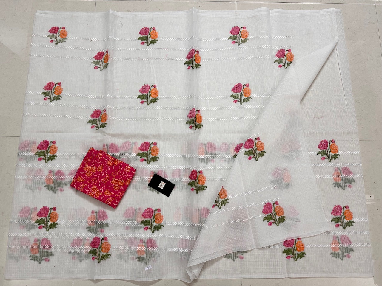 Embroidered Kota Cotton Doria Saree