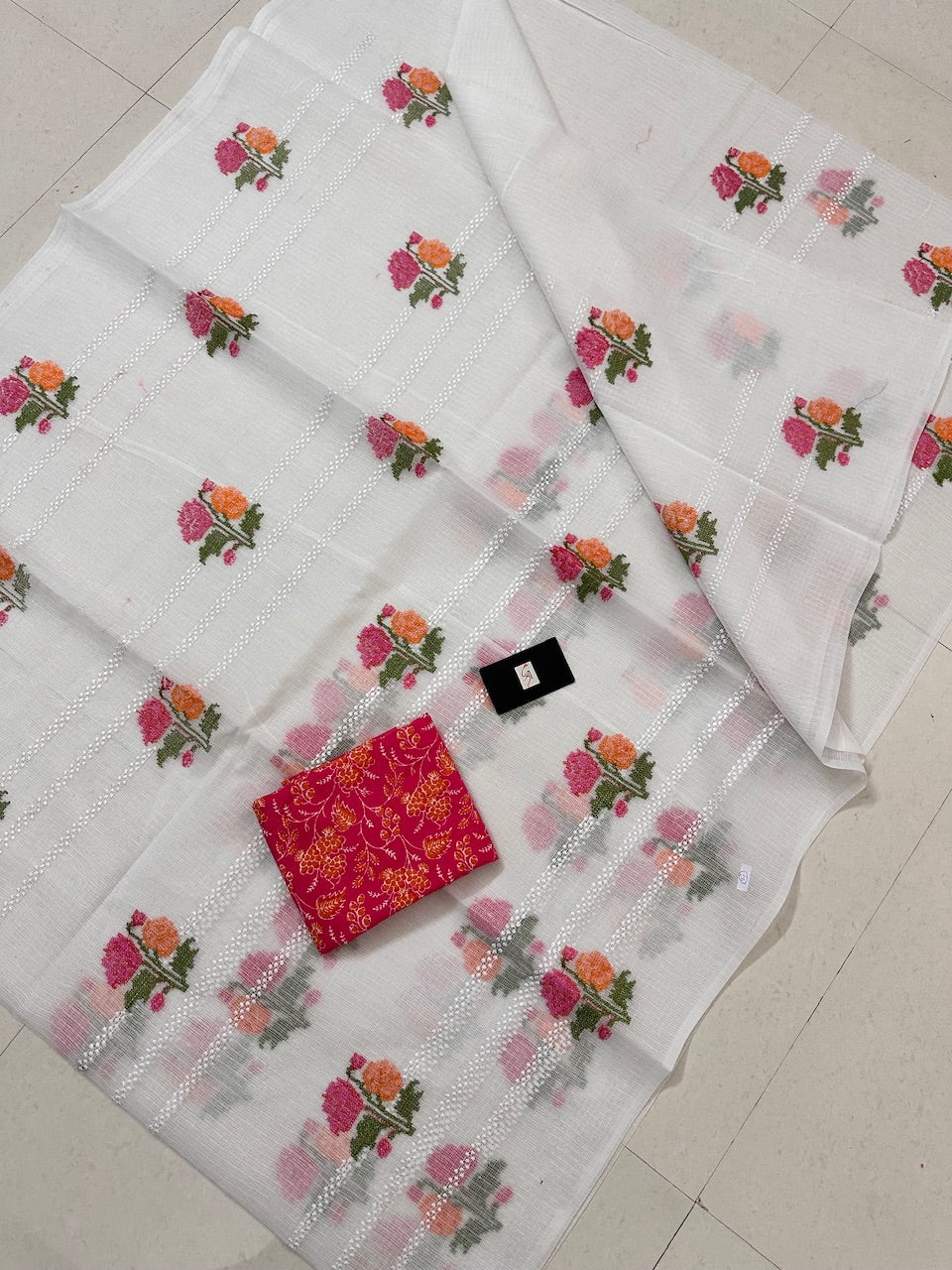 Embroidered Kota Cotton Doria Saree