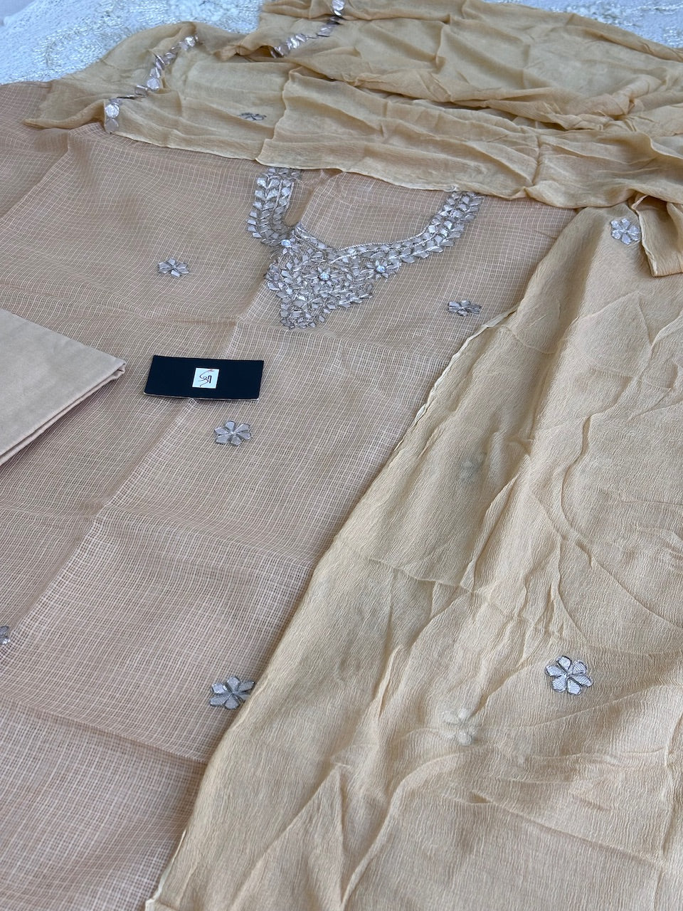 Pure Jaipuri Gota Patti Hand Embroidered Kota Cotton Doria Top With Chiffon Dupatta (Suit)