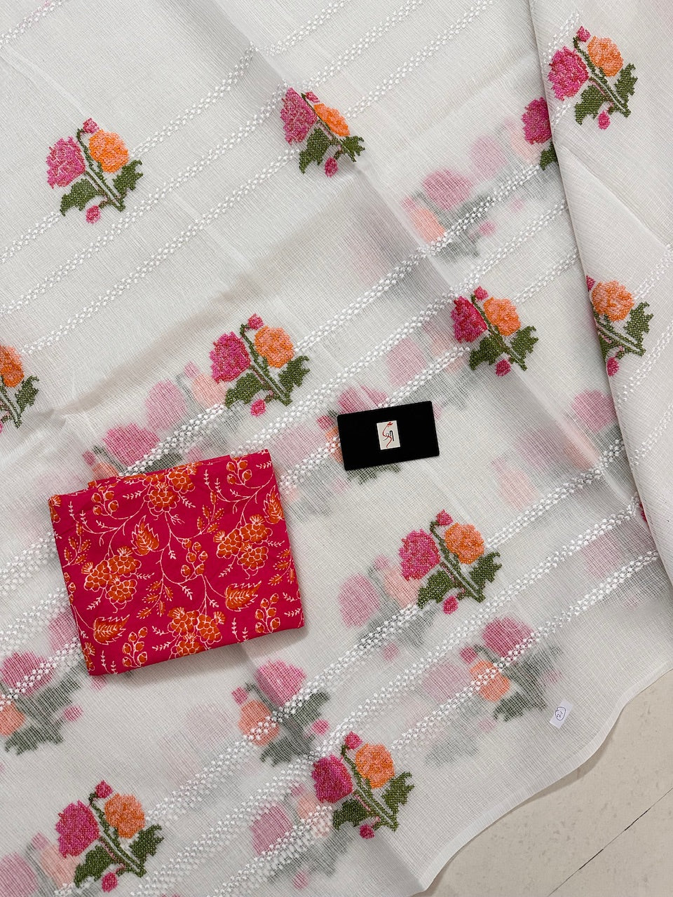 Embroidered Kota Cotton Doria Saree