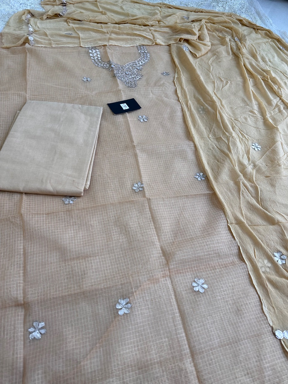 Pure Jaipuri Gota Patti Hand Embroidered Kota Cotton Doria Top With Chiffon Dupatta (Suit)