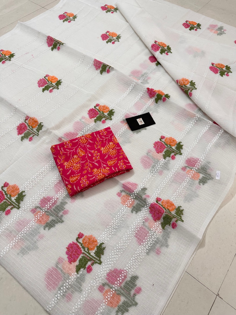 Embroidered Kota Cotton Doria Saree