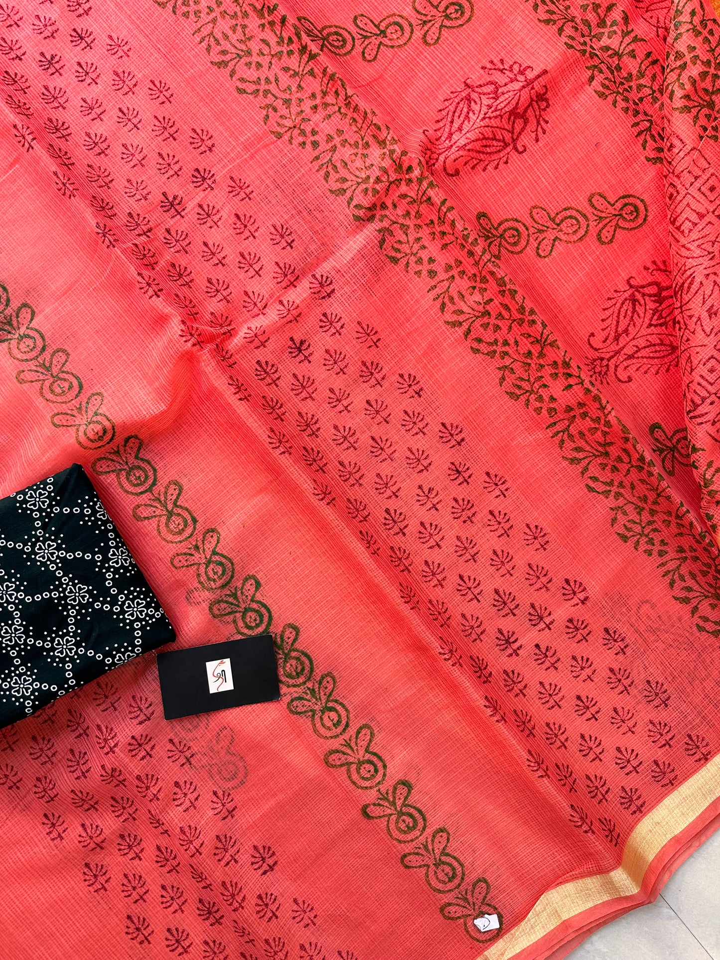 HandBlock Printed Cotton Doria Saree