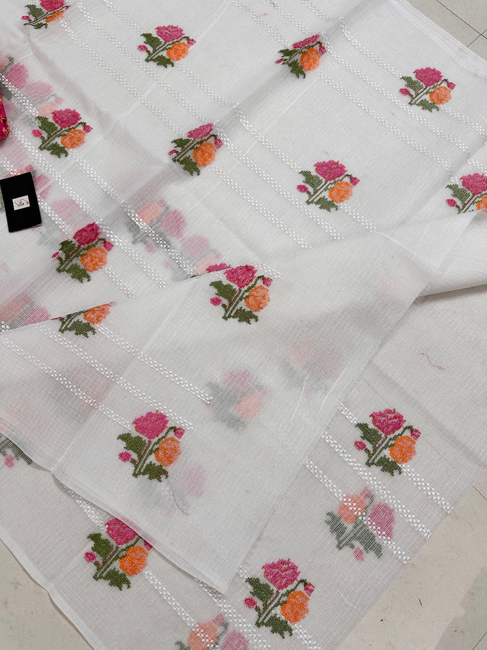 Embroidered Kota Cotton Doria Saree