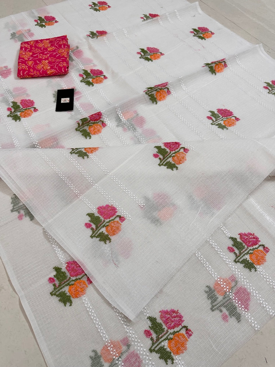 Embroidered Kota Cotton Doria Saree