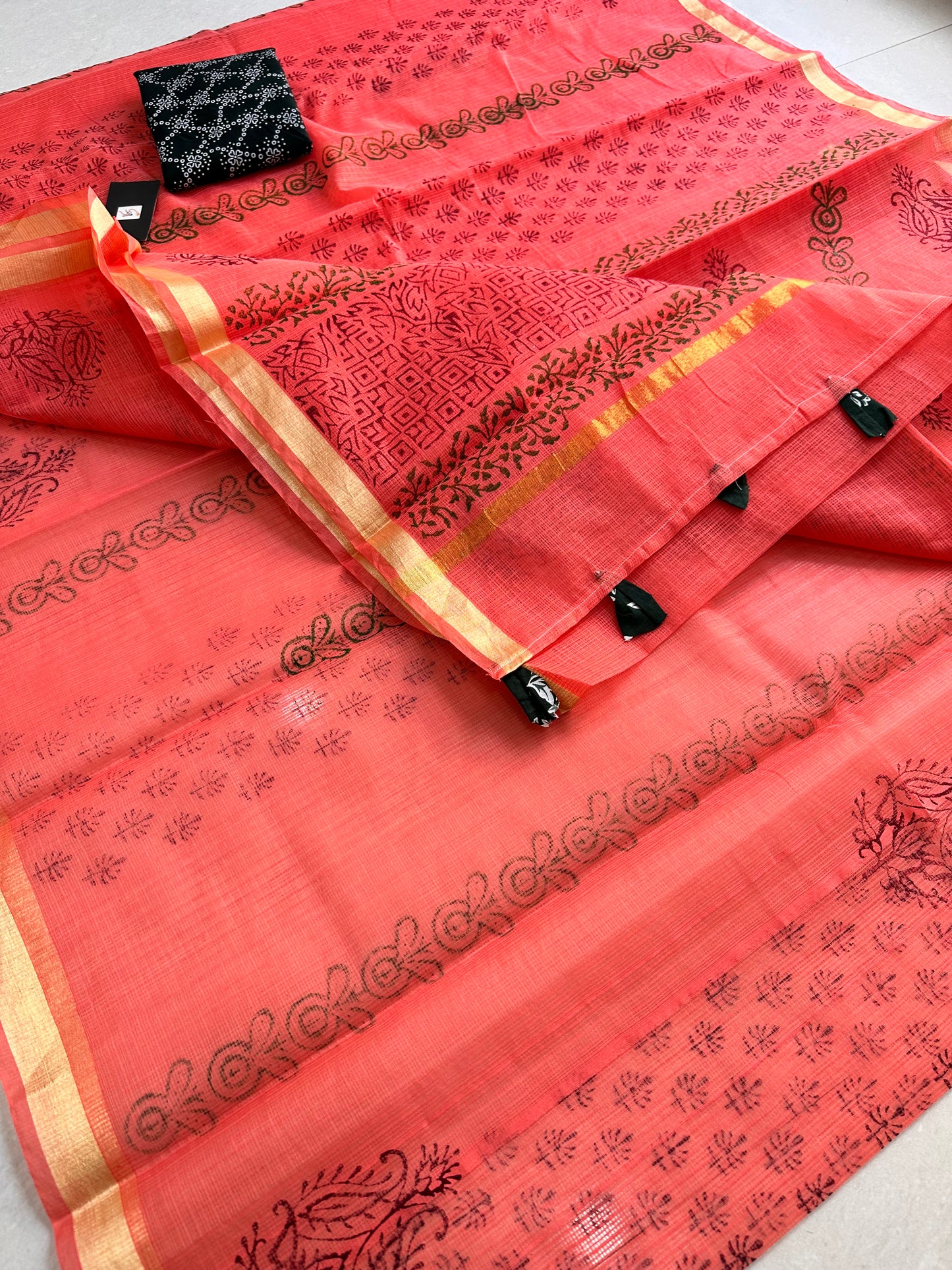 HandBlock Printed Cotton Doria Saree