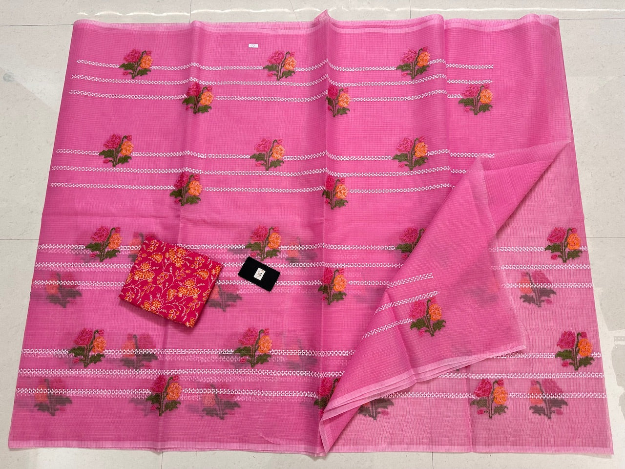 Embroidered Kota Cotton Doria Saree