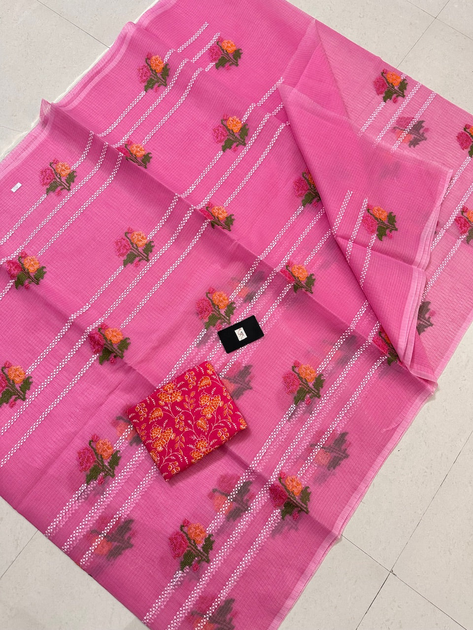 Embroidered Kota Cotton Doria Saree