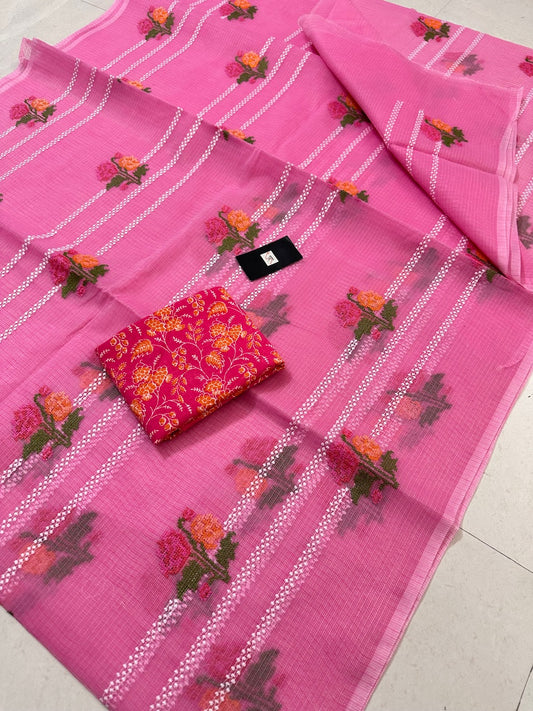 Embroidered Kota Cotton Doria Saree