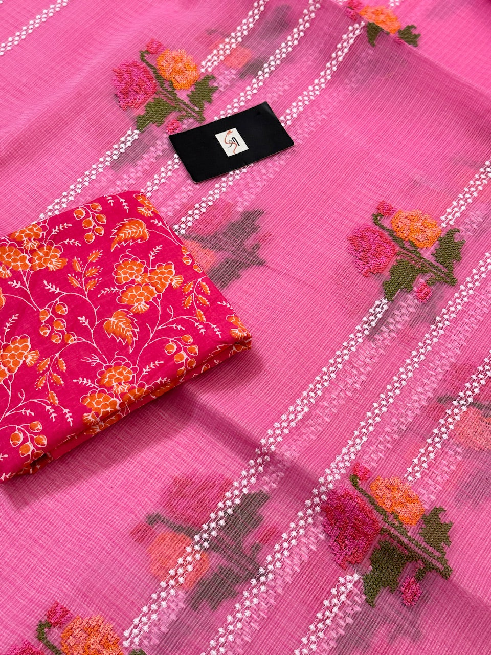 Embroidered Kota Cotton Doria Saree