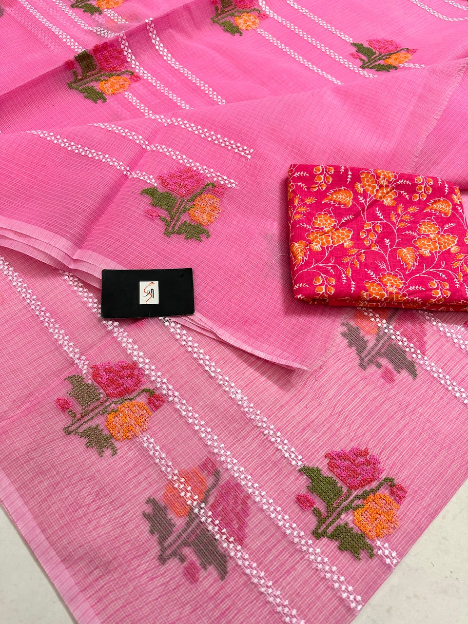 Embroidered Kota Cotton Doria Saree