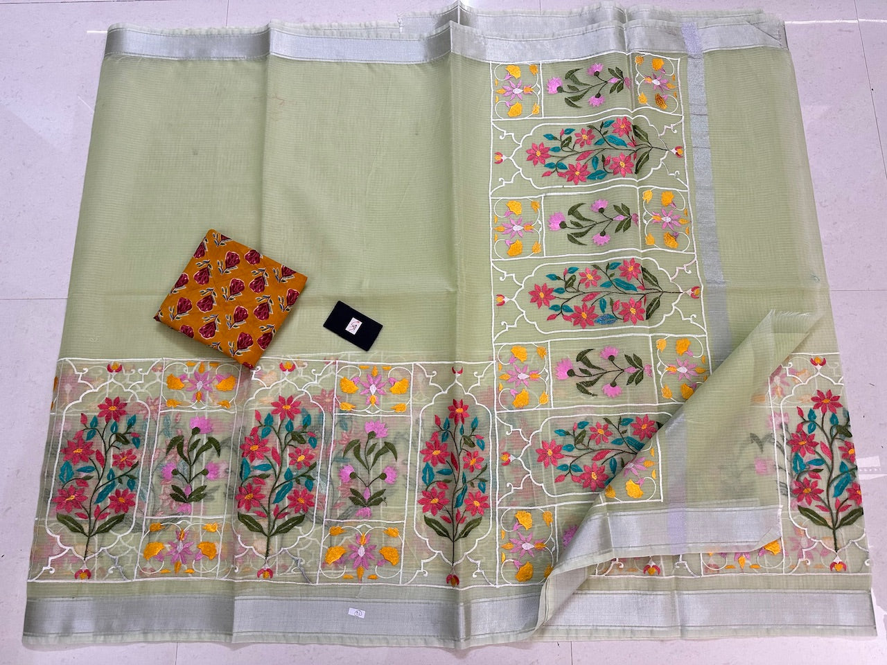 Embroidered Kota Cotton Doria Saree