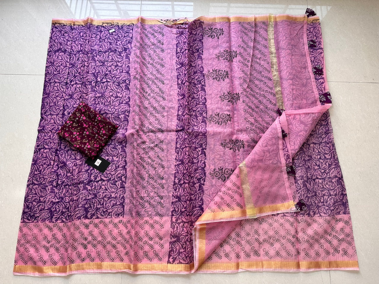 HandBlock Printed Cotton Doria Saree