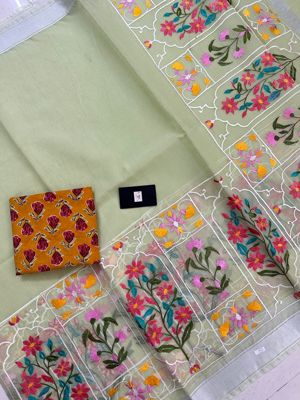 Embroidered Kota Cotton Doria Saree