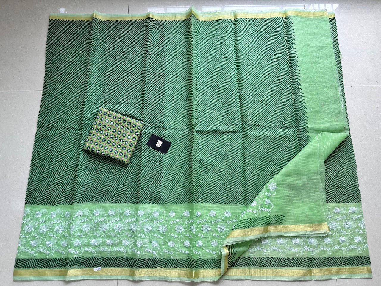 Embroidered HandBlock Printed Kota Cotton Doria Saree