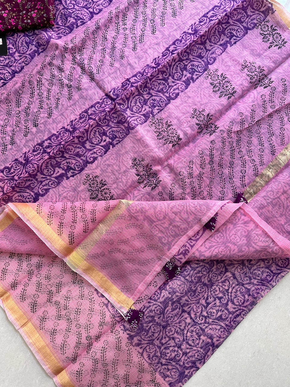 HandBlock Printed Cotton Doria Saree