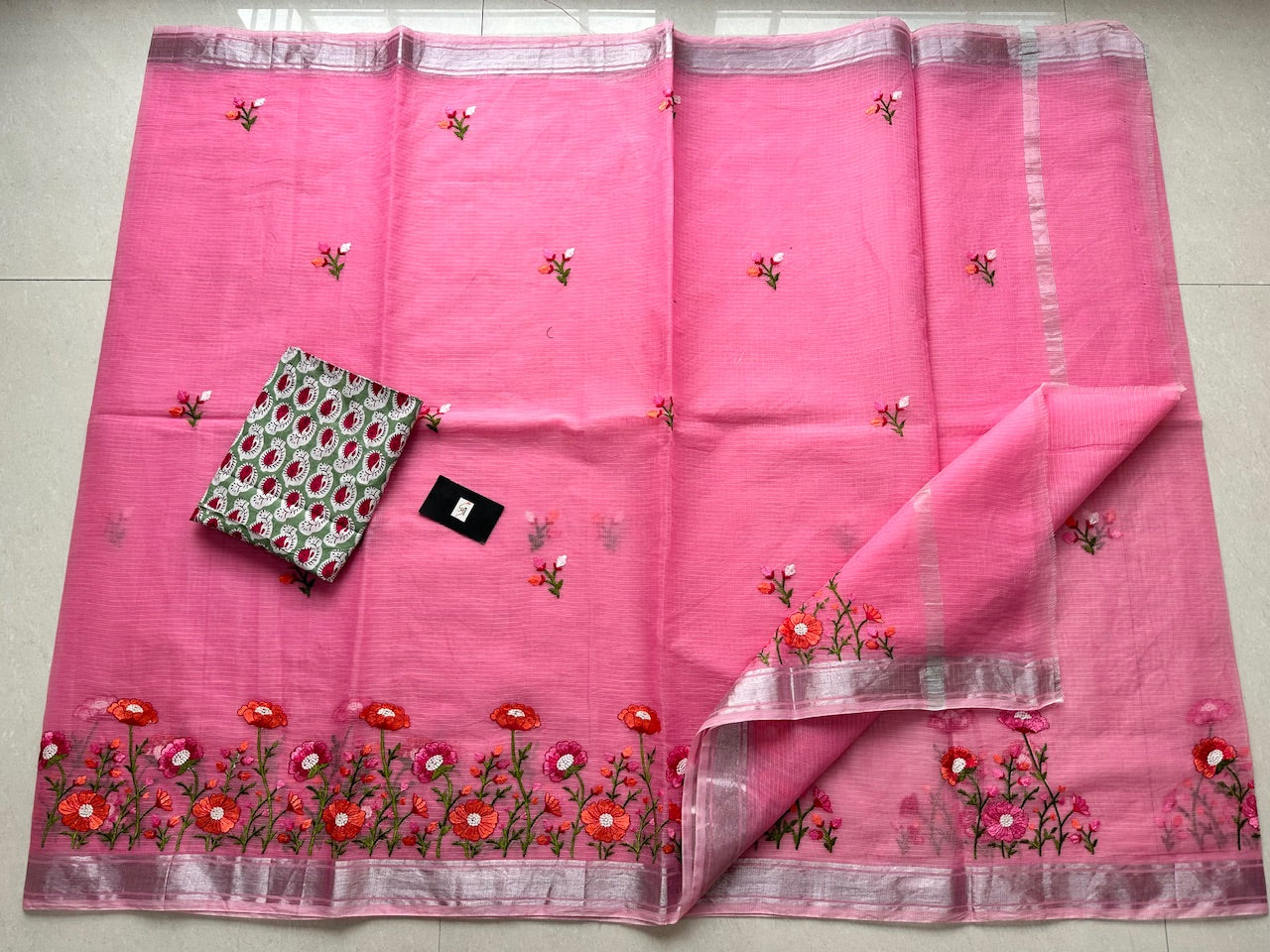 Embroidered Kota Cotton Doria Saree