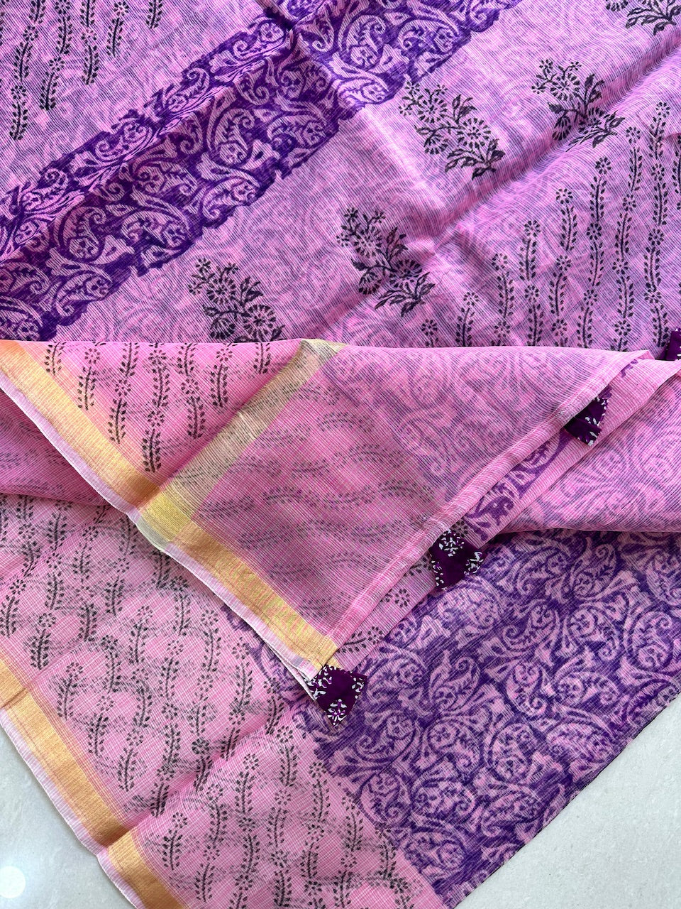 HandBlock Printed Cotton Doria Saree