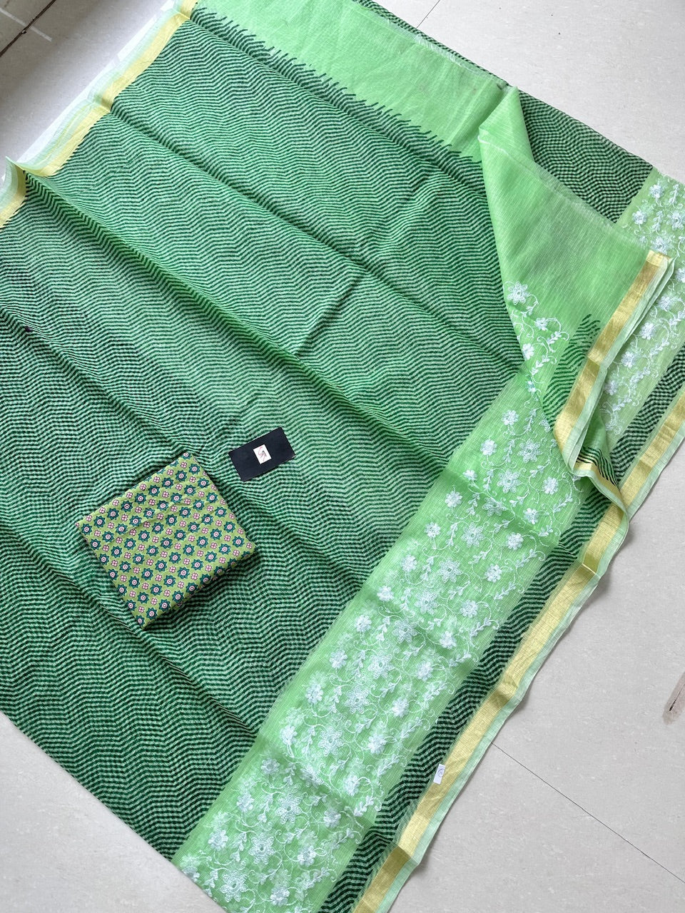 Embroidered HandBlock Printed Kota Cotton Doria Saree