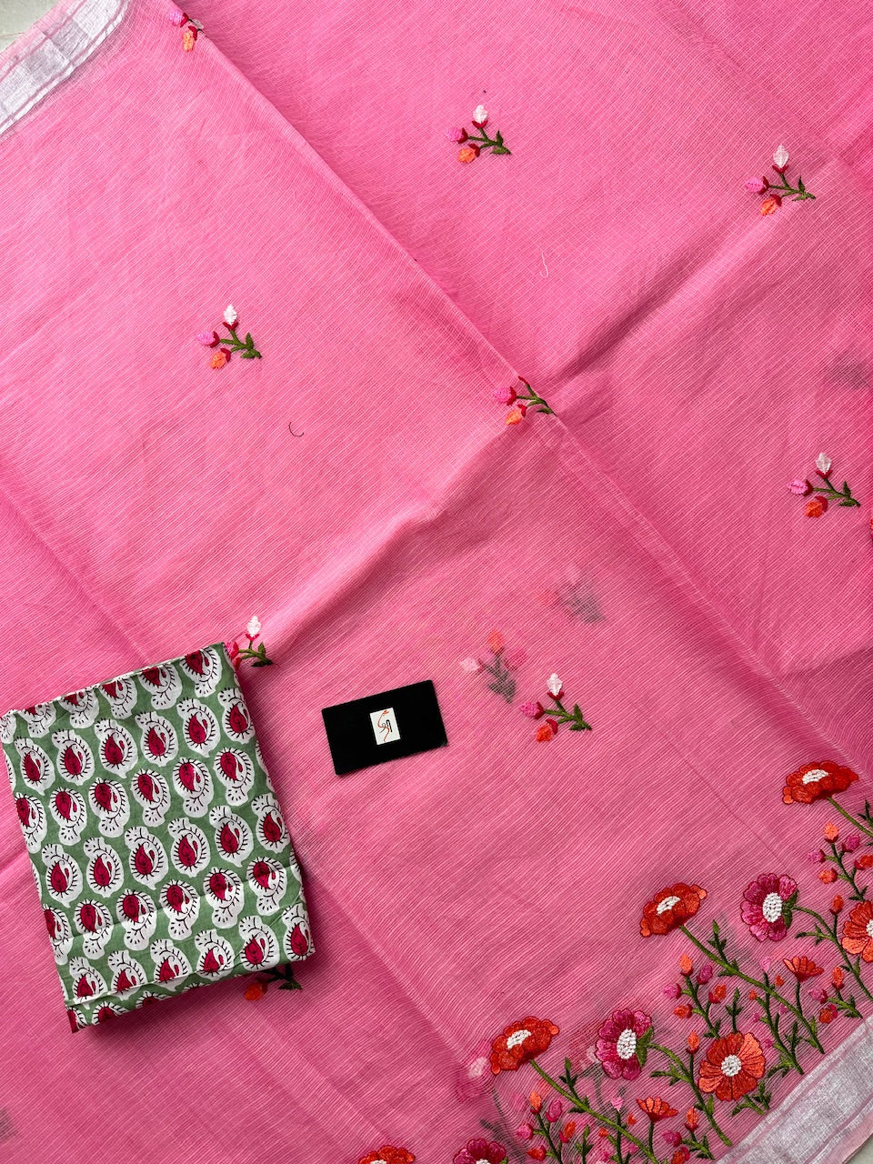 Embroidered Kota Cotton Doria Saree