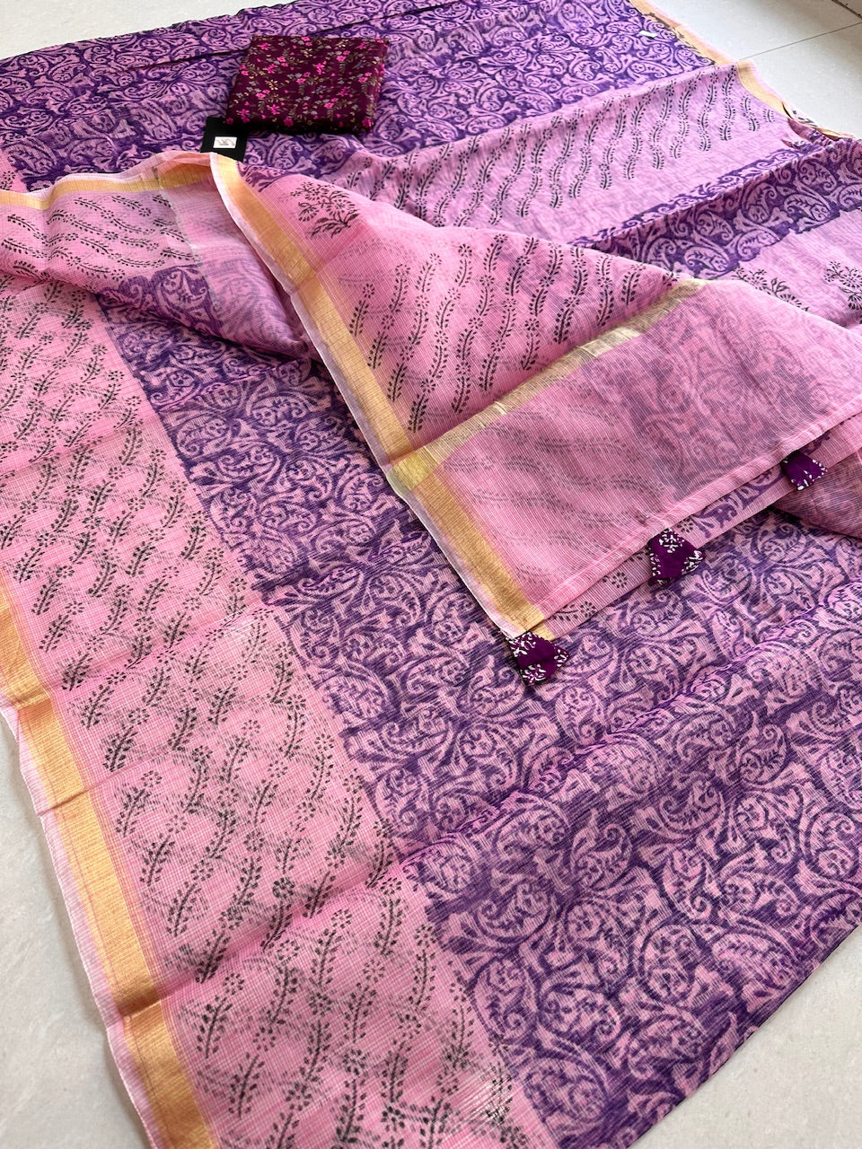 HandBlock Printed Cotton Doria Saree