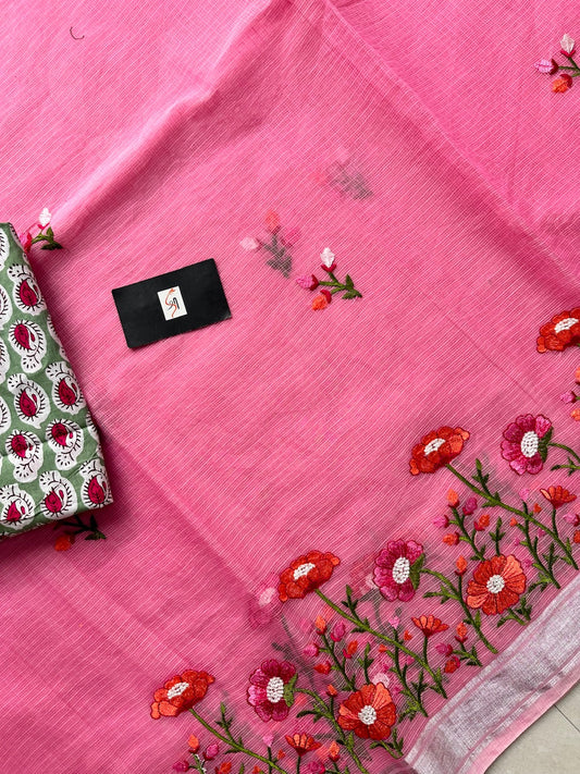 Embroidered Kota Cotton Doria Saree