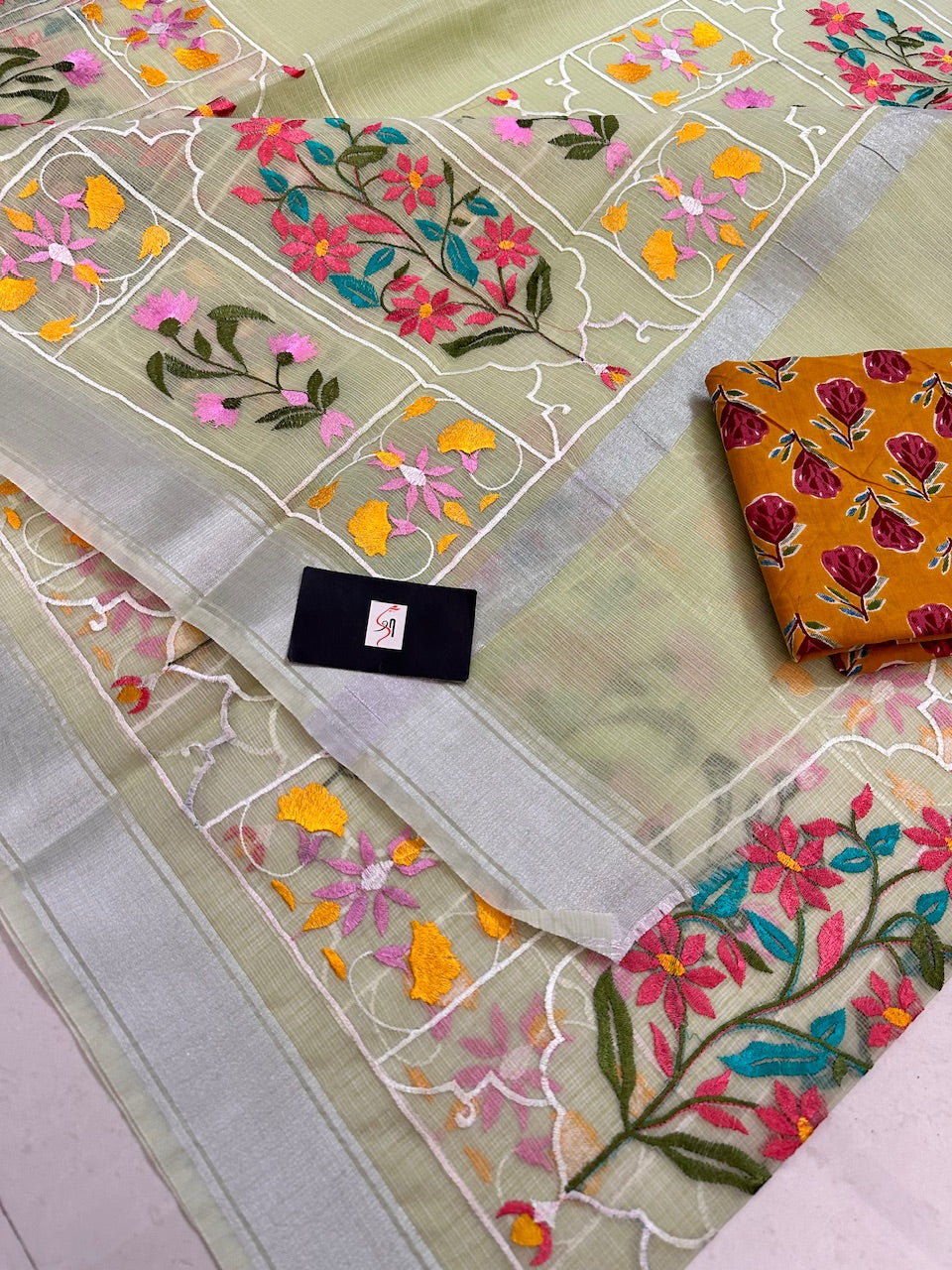 Embroidered Kota Cotton Doria Saree