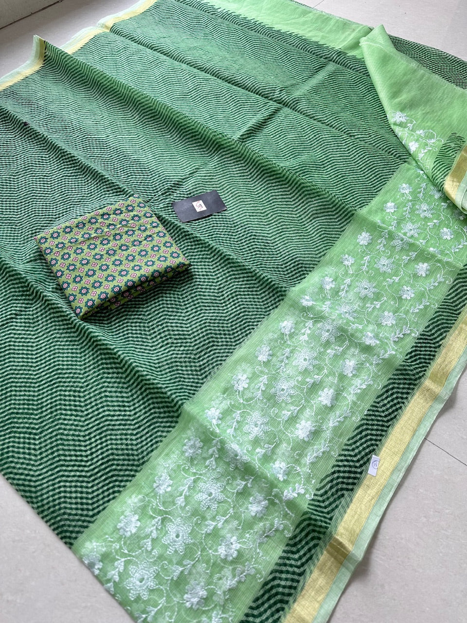 Embroidered HandBlock Printed Kota Cotton Doria Saree