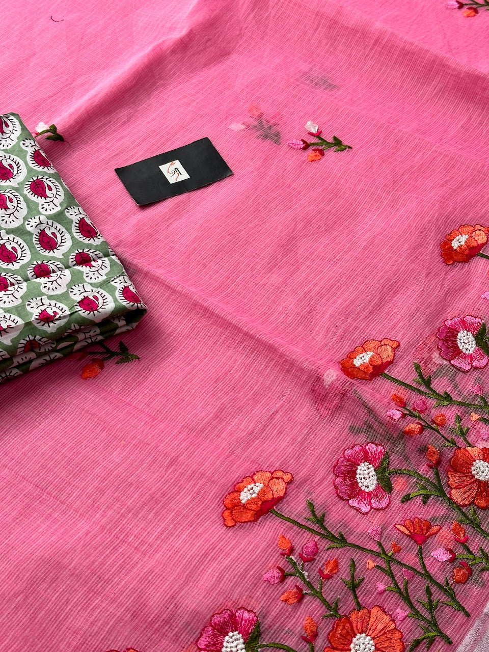 Embroidered Kota Cotton Doria Saree