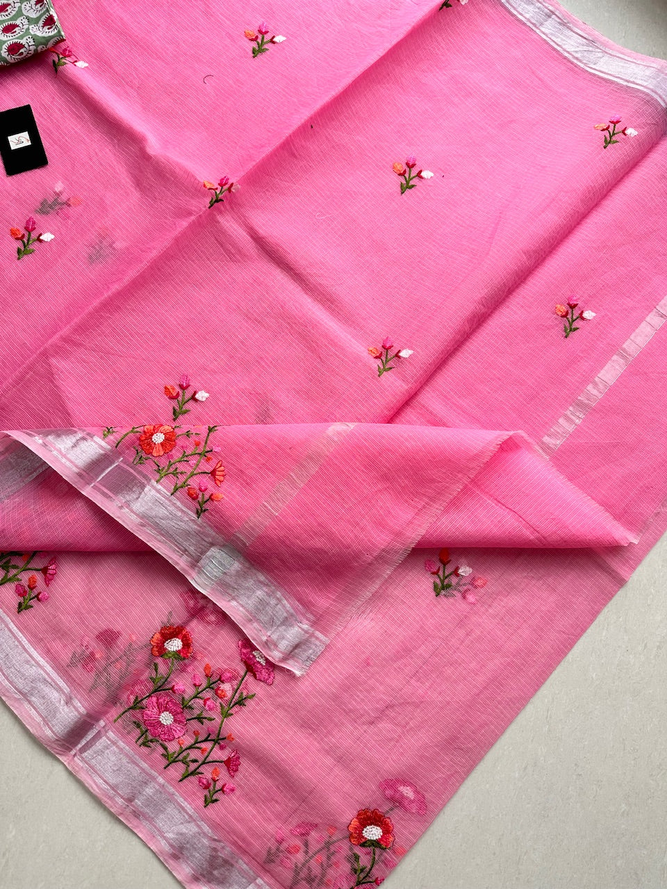 Embroidered Kota Cotton Doria Saree