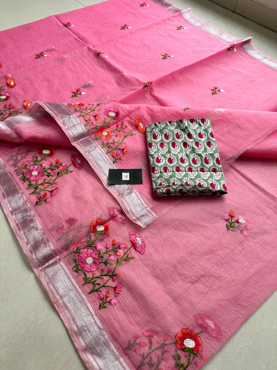 Embroidered Kota Cotton Doria Saree