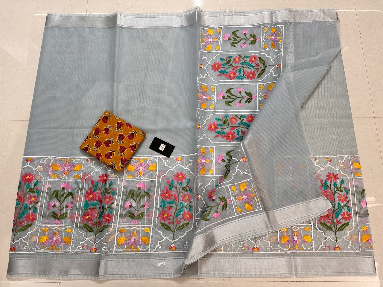 Embroidered Kota Cotton Doria Saree