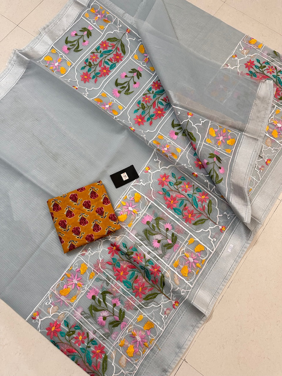 Embroidered Kota Cotton Doria Saree