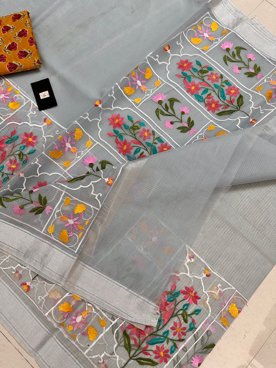 Embroidered Kota Cotton Doria Saree