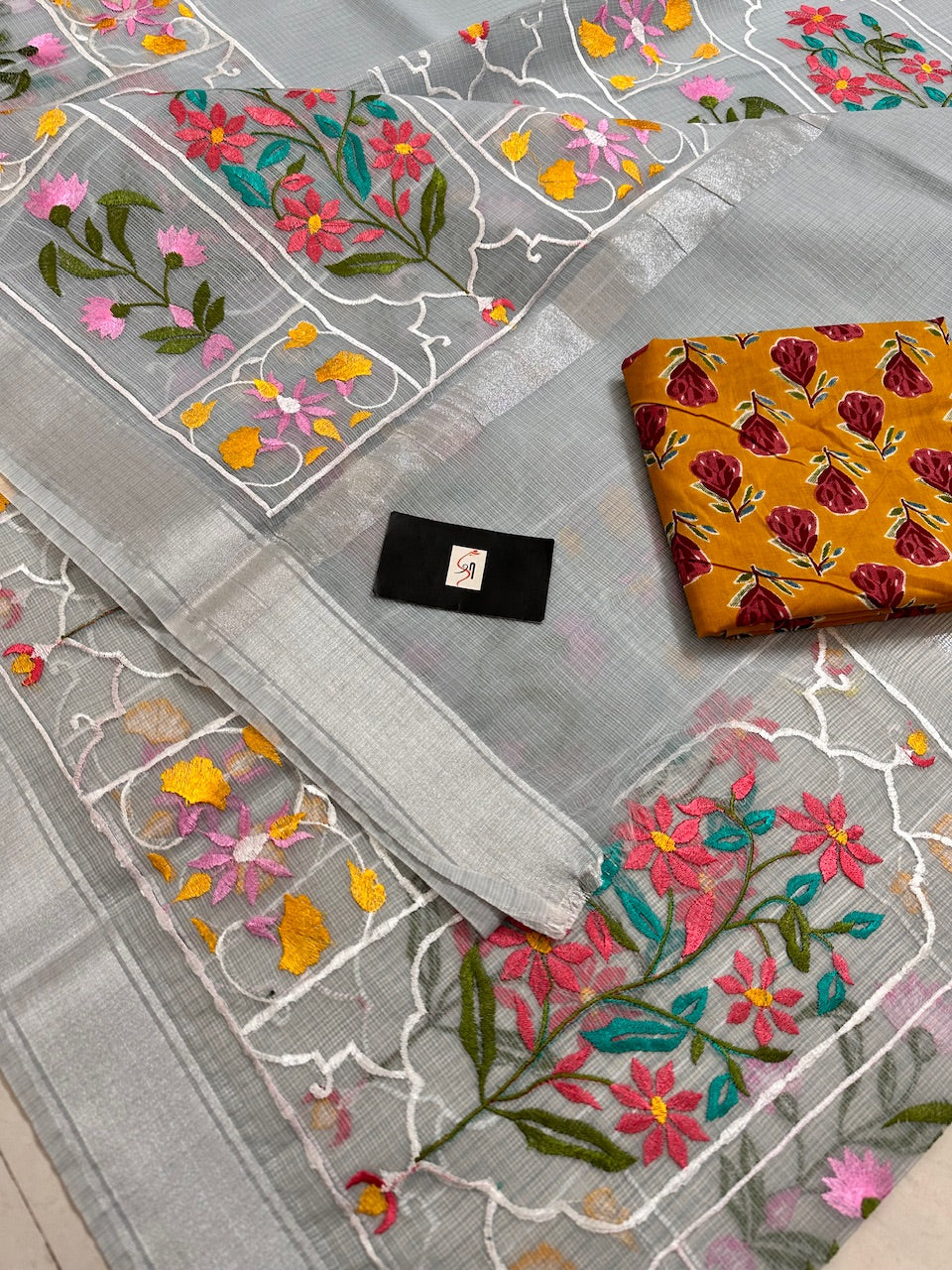 Embroidered Kota Cotton Doria Saree