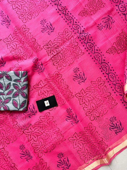 HandBlock Printed Cotton Doria Saree