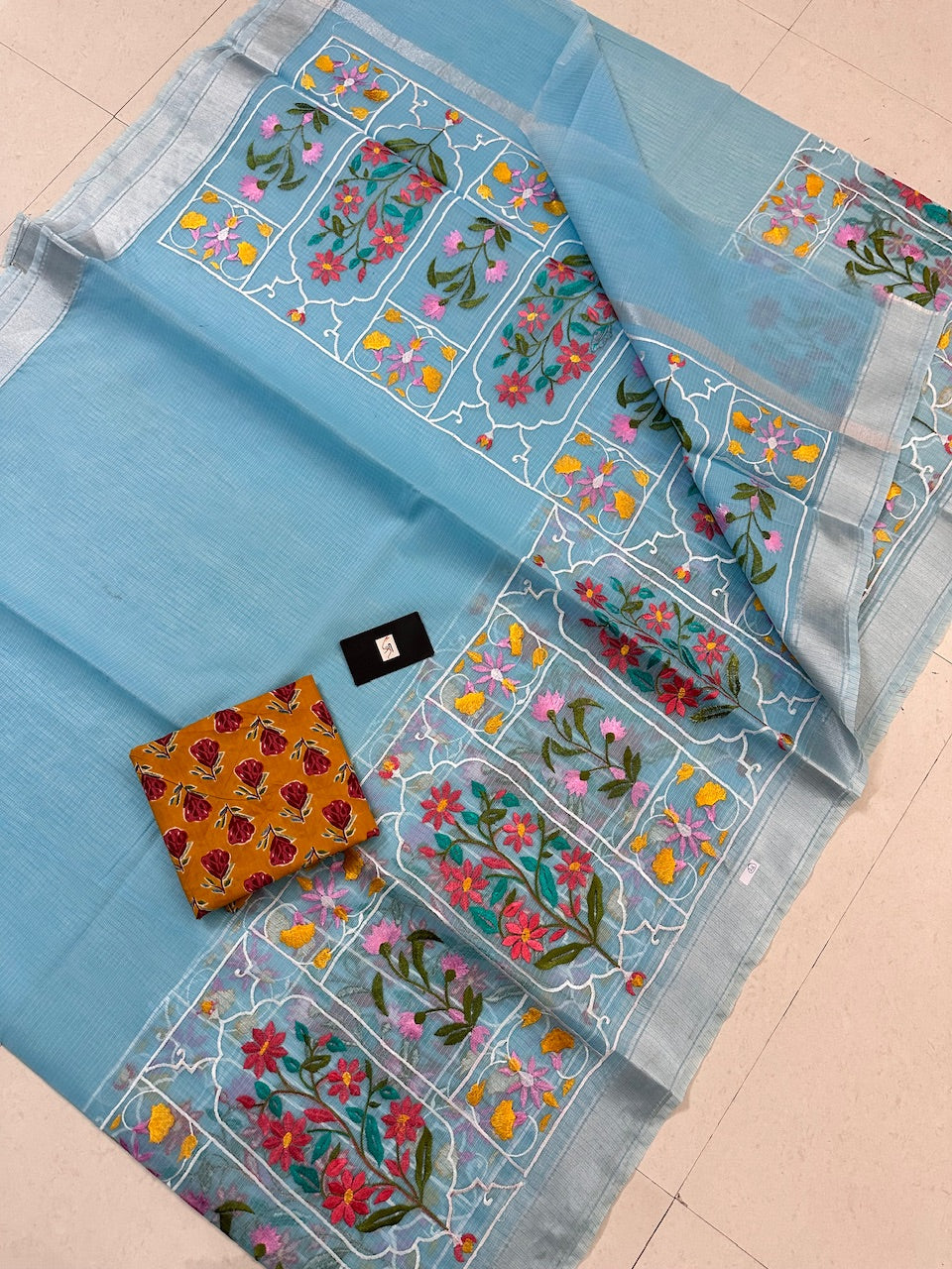 Embroidered Kota Cotton Doria Saree