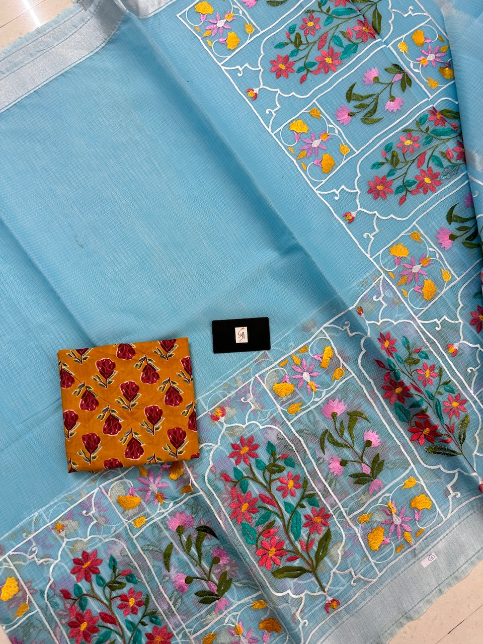 Embroidered Kota Cotton Doria Saree