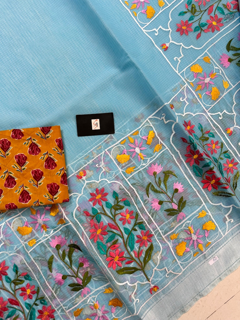 Embroidered Kota Cotton Doria Saree