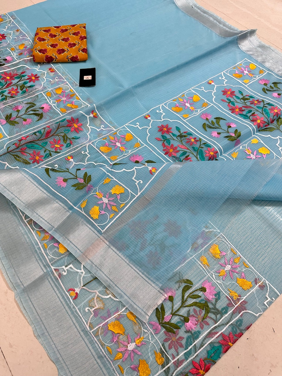 Embroidered Kota Cotton Doria Saree