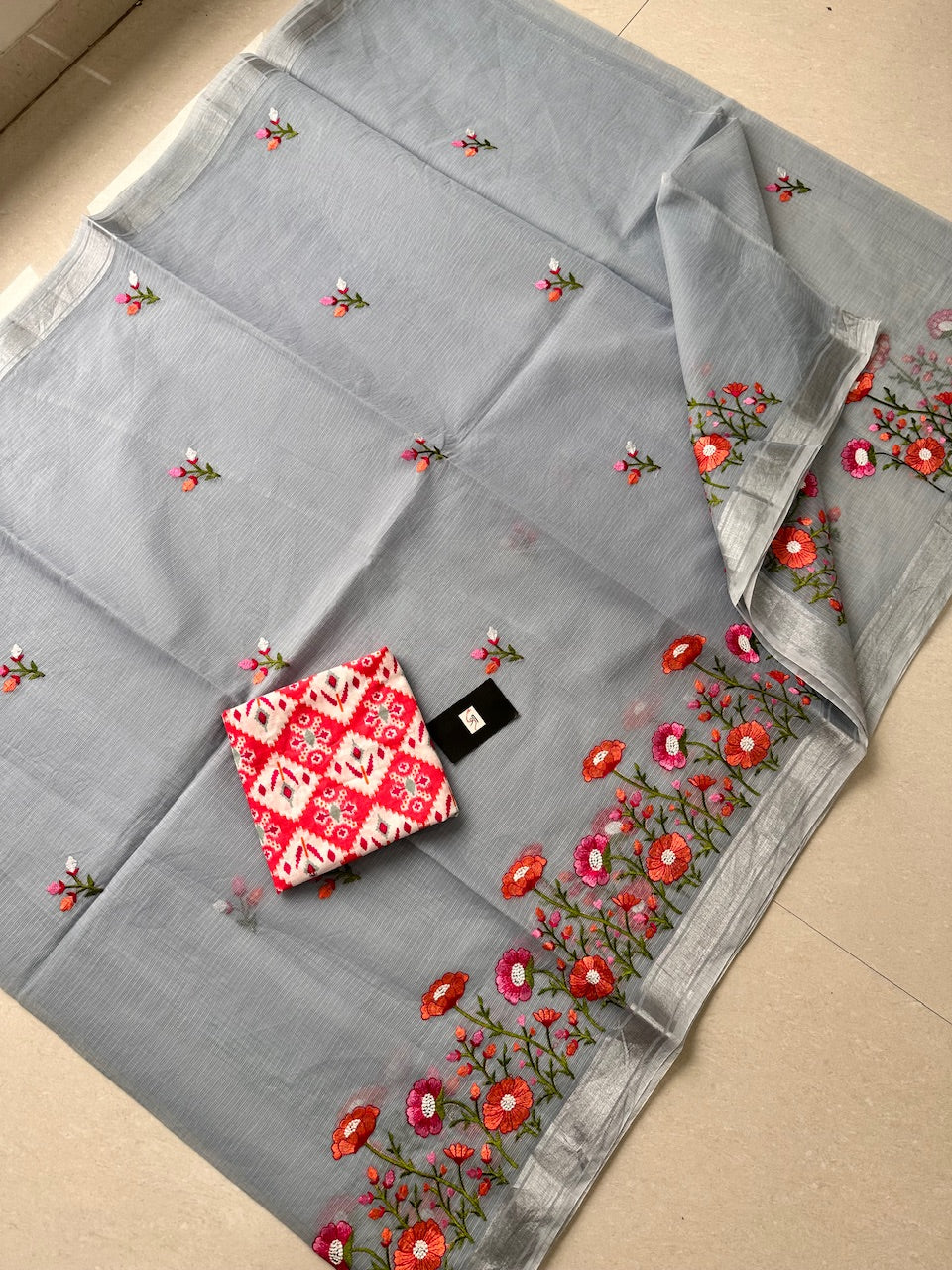 Embroidered Kota Cotton Doria Saree