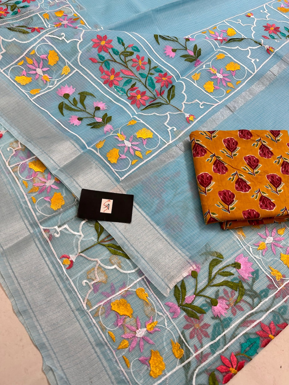 Embroidered Kota Cotton Doria Saree