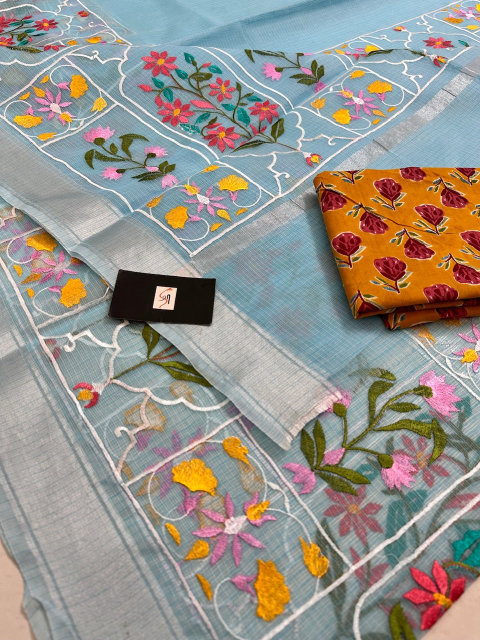 Embroidered Kota Cotton Doria Saree